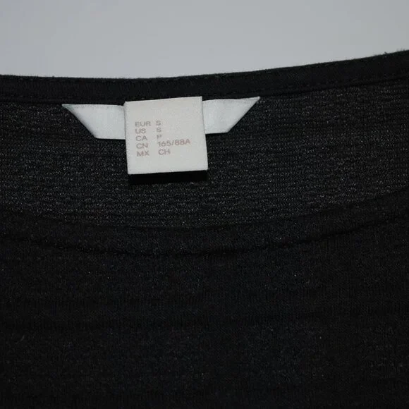 H&M Black Textured Long Sleeve Top, Size S, Minimalist Stretch Blouse - Picture 4 of 5